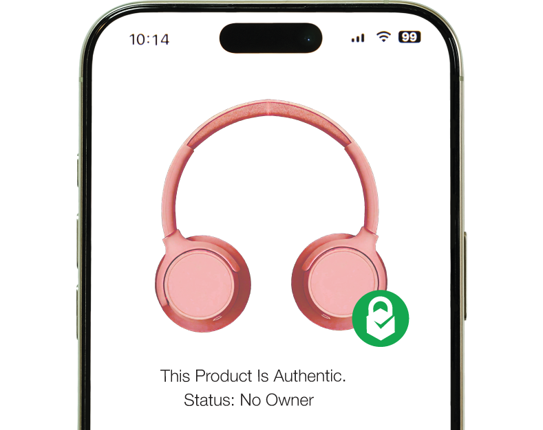 Checknique app on phone with pink headphones product